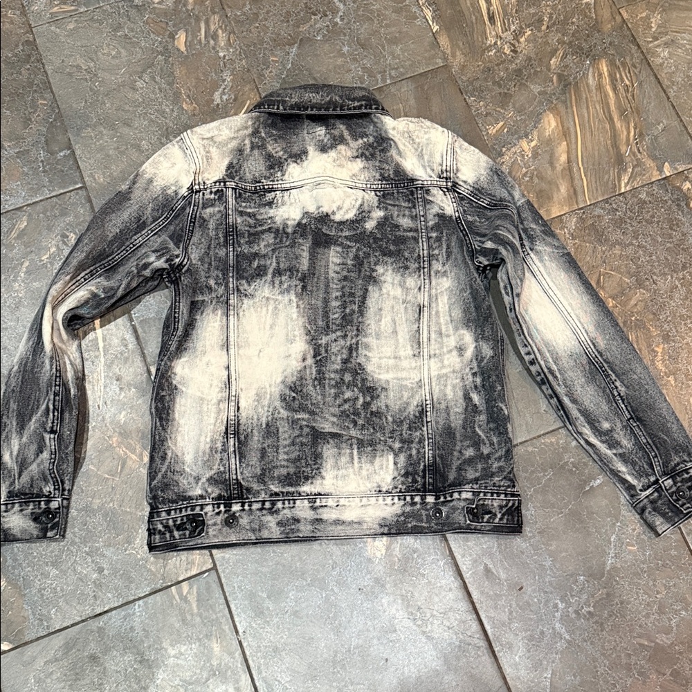 XXX Rude Grey & Black Distressed Bleached Denim Jacket size LG - Picture 14 of 15